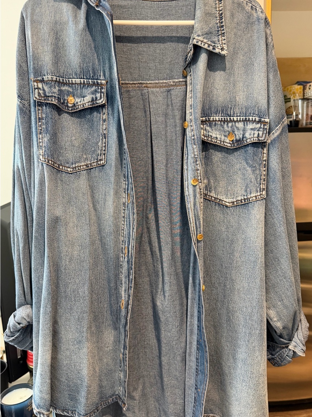 Light Blue Denim Button-Up Shirt Dress - Picture 2 of 3